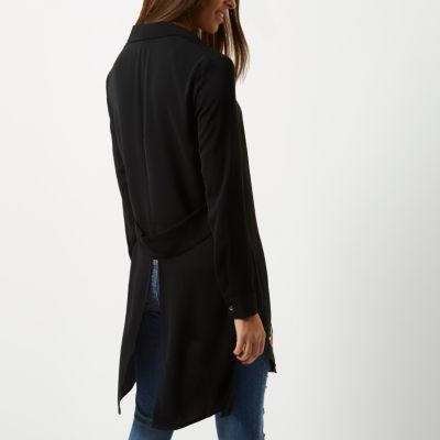 Black embroidered longline shirt